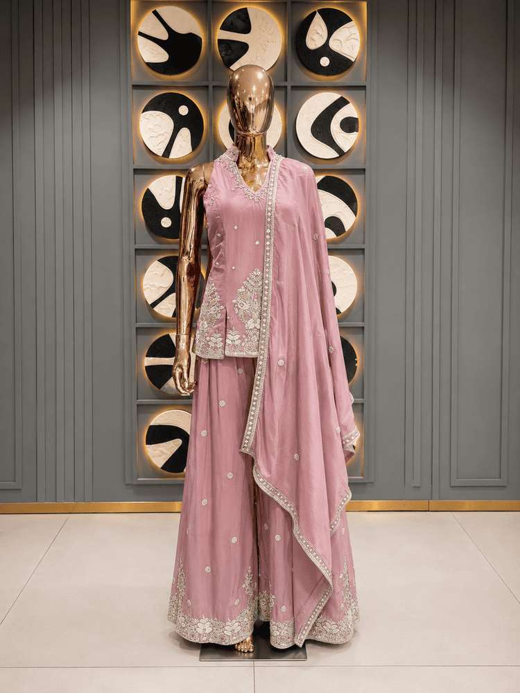 Luxury Embroidered pink festive set